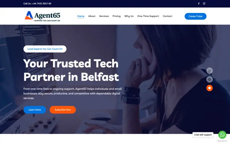 Agent 65 website home page