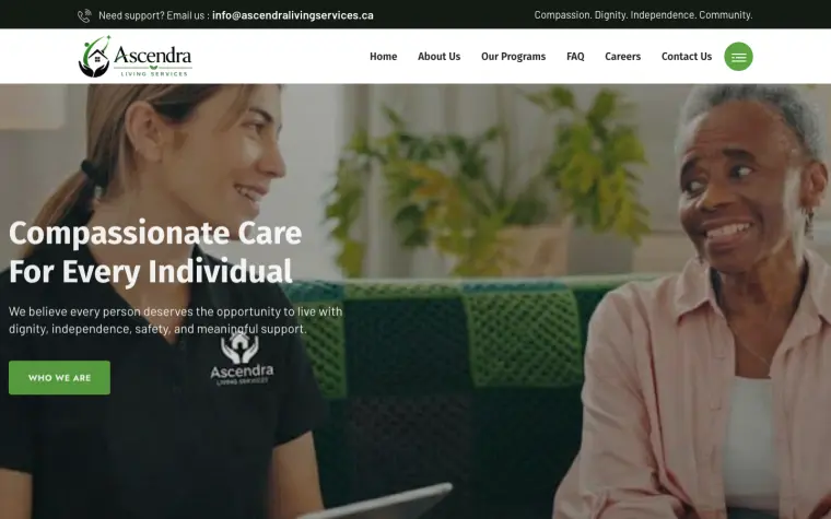 Ascendra Living Services website home page