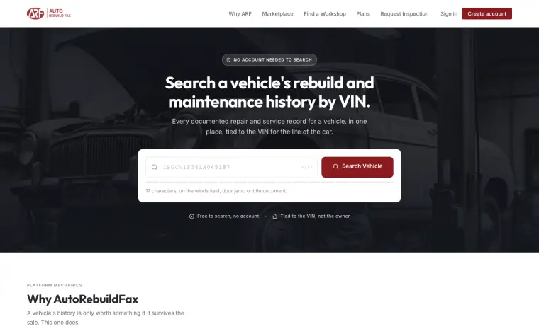 AutoRebuild Fax website home page
